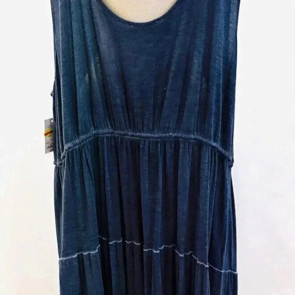 NWT SONOMA Women Sleeveless Blue Tie Elastic Waist Scoop Neck Maxi Dress Size 4X - Picture 6 of 11